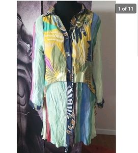 DOR DOR Couture‎ Women's Button Front Long Sleeve Multi Print Dress Size M